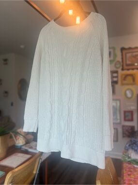 J. Jill Cream Cable Knit Crewneck Sweater